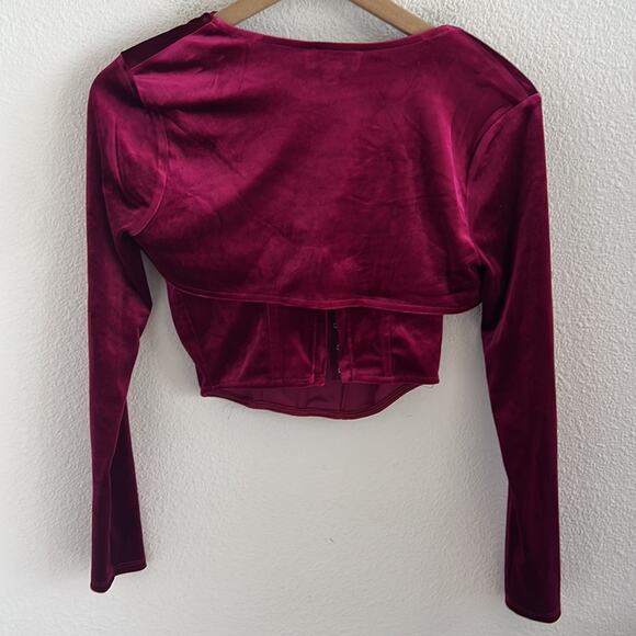 Meraki Red Velour Corset Top and Shoulder Cover Set Top Set Small - Picture 2 of 6